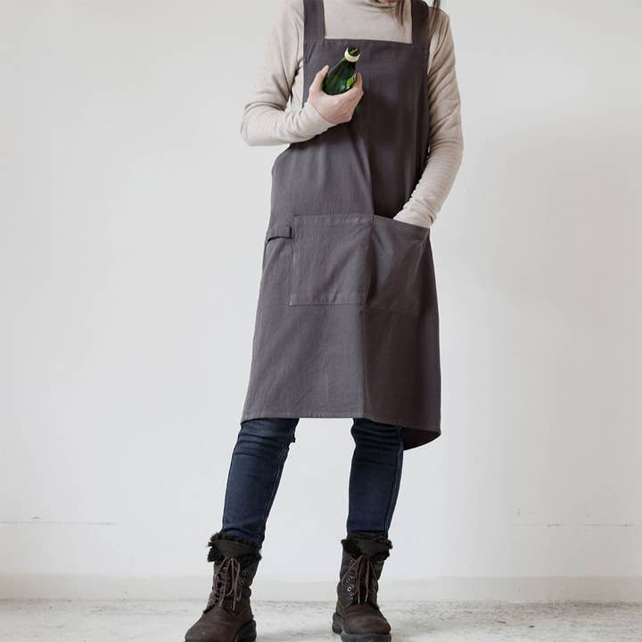 ACCITY - Wholesale Apron - Simple gardening cotton linen with pockets vintage_CWMM33017