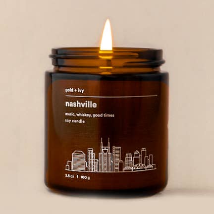 nashville soy candle - music, whiskey, good times for wholesale by gold + ivy