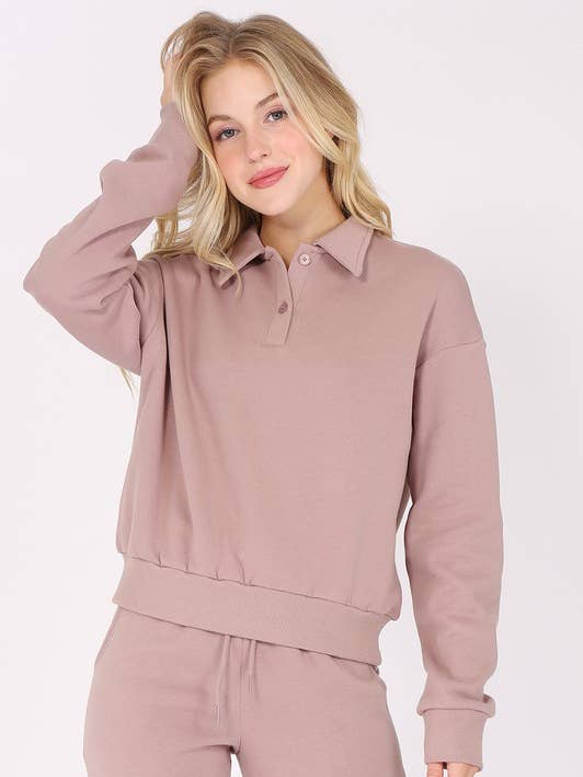 Fleece Lined Long Sleeve Polo Sweatshirt for wholesale by Newself Collection