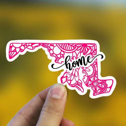 Maryland Mandala State State Sticker Vinyle Magenta pour la vente par Sweet Humors