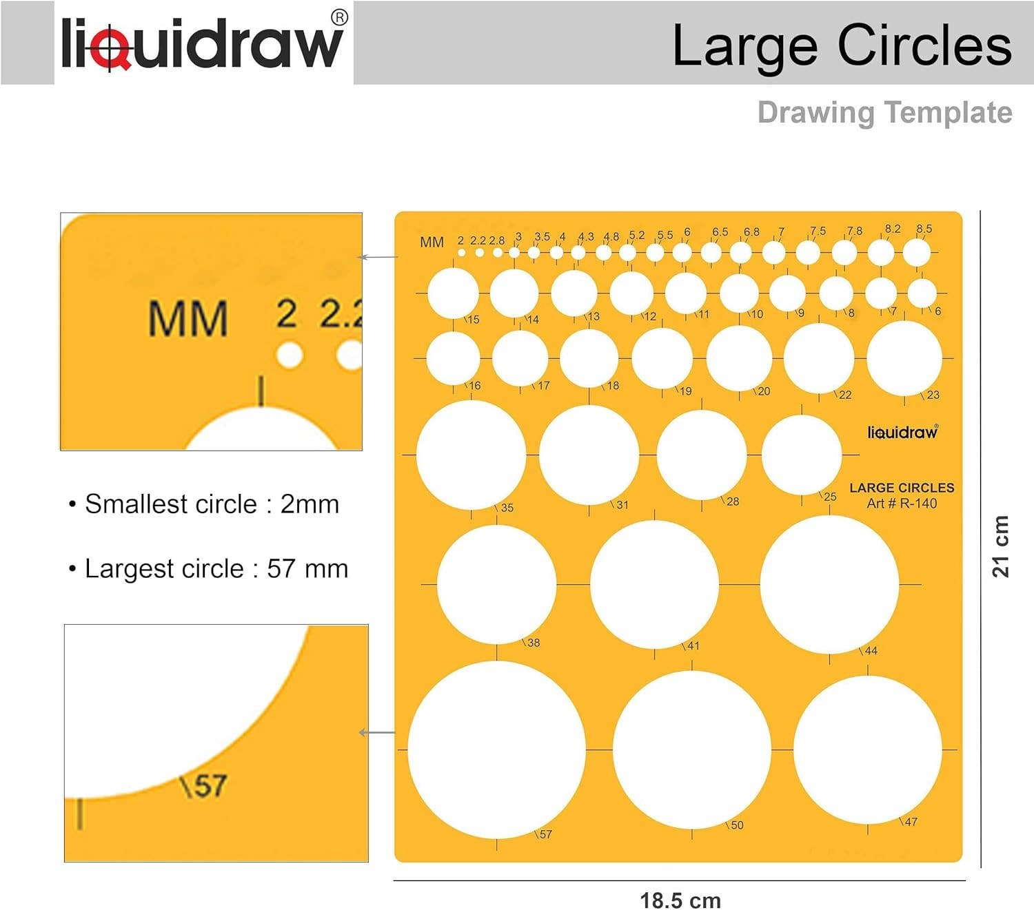Liquidraw – wholesale Stencil/craft die – Liquidraw Circle Stencil Template | 45 Circles of Various Sizes | Ideal for Maths, Geometry or Drawing Shapes | Suitable for Engineering, Architecture & Drafting | Durable See-Through Orange Plastic1