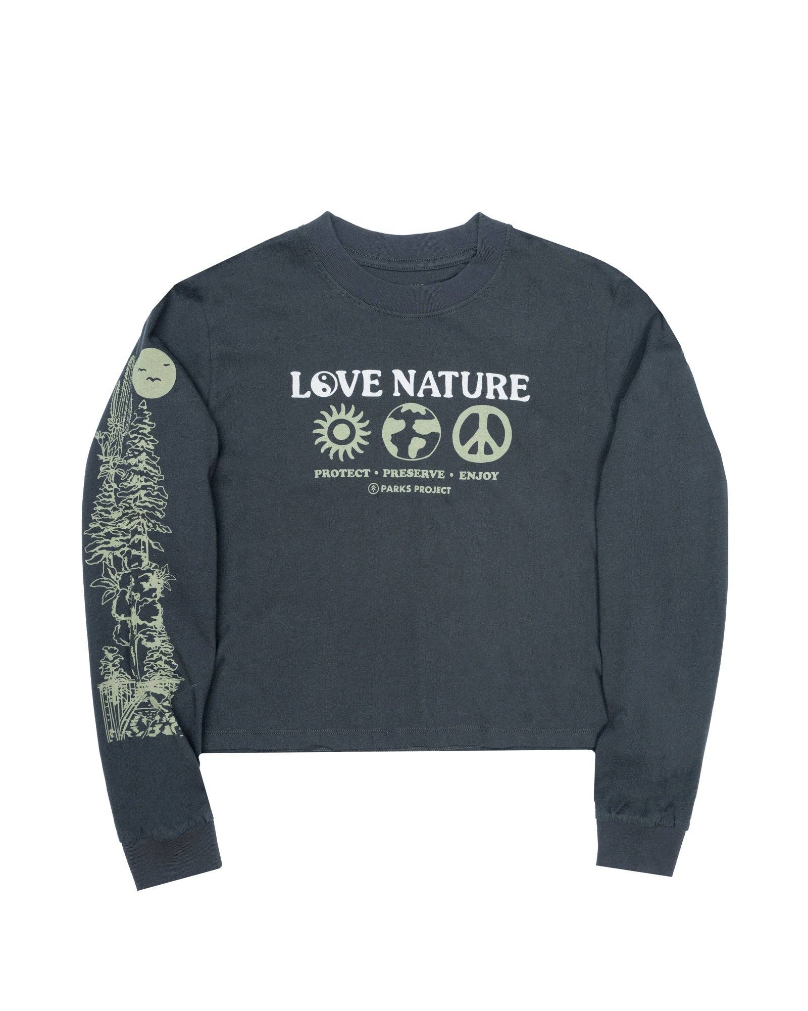 Vintage Black Love Nature Boxy Long Sleeve Tee for wholesale on Faire
