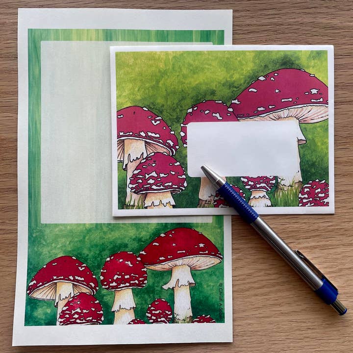 Stationery set - Fly Agaric (Amanita) Mushrooms for wholesale by Christi Sobel