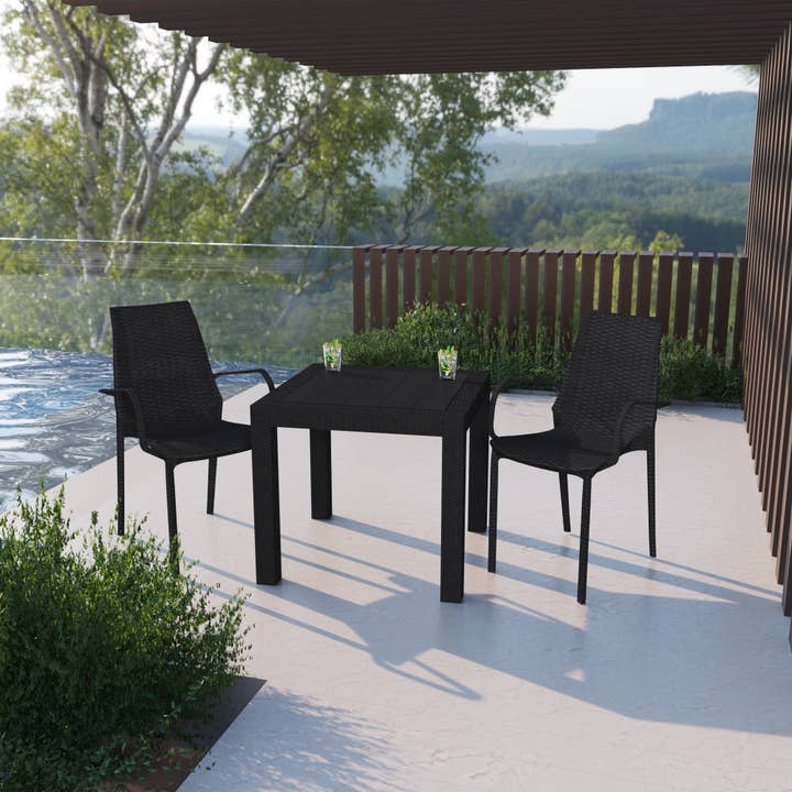Kent Outdoor Patio Dining Armchair with Rattan Seat and Back for wholesale by LeisureMod