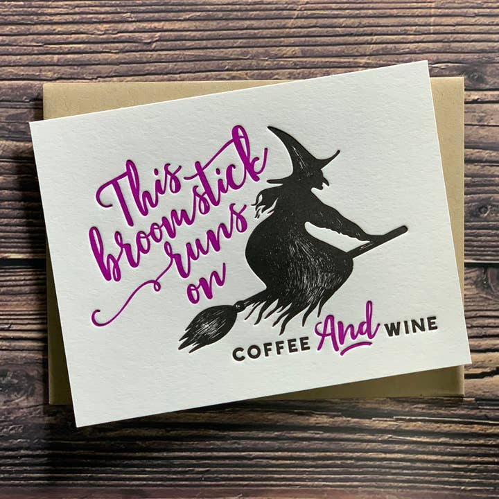 Coffee and Wine Card. Halloween Greeting Card. Fall Card. for wholesale by Kincaid Creative