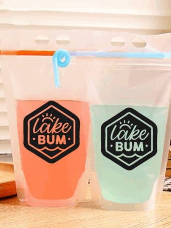 Adult Drink Pouch w/ straw. Lake Bum. Lake Life for wholesale by KimiJean Creations
