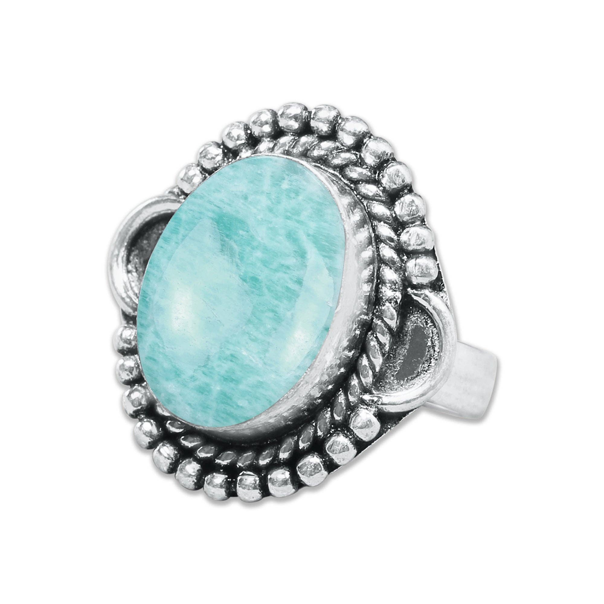 Handmade Jewels - Wholesale Cocktail/Statement Ring - Amazonite Rings – Handmade, Silver-Plated, Assorted Boho Designs (US Sizes 6–10)13