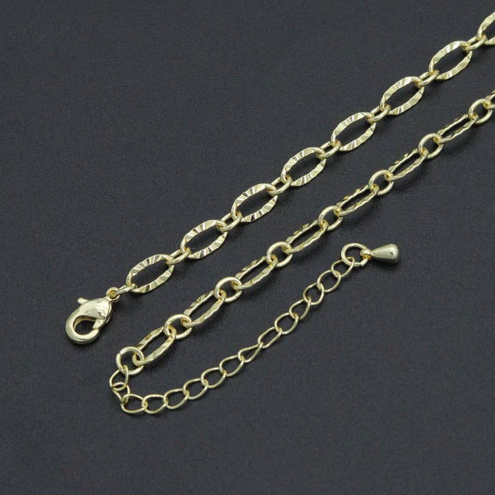 BestBeads&Beyond - Wholesale Link & Chain Necklace - Gold Silver Hammered Oval Link Chain Necklace Bracelet, Charm bar necklace bracelet chain,sku#EF7705