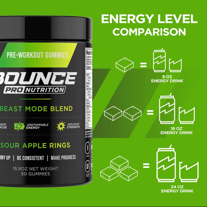 Bounce Nutrition - Vendita all'ingrosso Vitamine/integratori orali - Caramelle gommose pre-allenamento - Beast Mode - Sour Apple V23