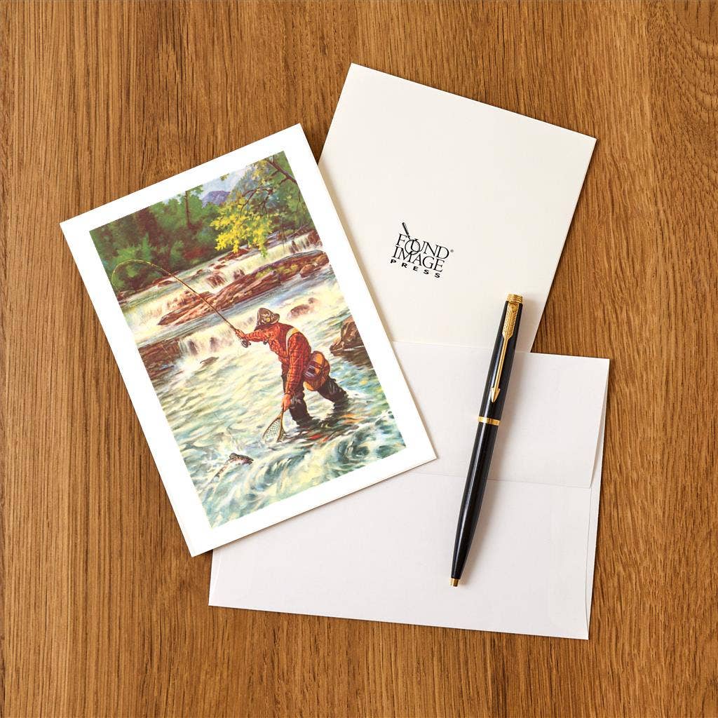 Found Image Press - Vendita all'ingrosso Set di cartoleria/cancelleria - Biglietto d'auguri FS-147 Pescatore a Mosca con Rete1