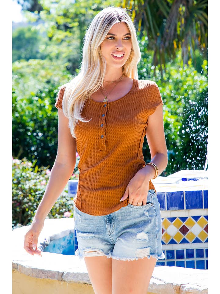 Sweet Lovely by Jen - Wholesale Knit Top - Women's - SW307 HENRY BUTTON S/S TOP12
