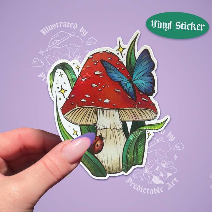 Mushroom Magic Matte Vinyl Sticker | Original Artwork Illustration for wholesale by Predictable Art