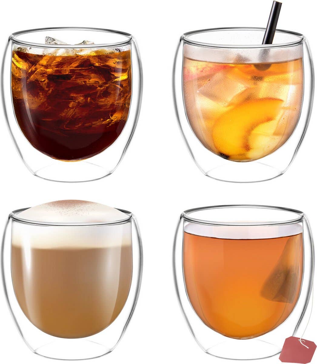 Biomatea - Vendita all'ingrosso Bicchieri da cocktail/superalcolici - 4x 250ml bicchieri a doppia parete per Latte Macchiato, tè con effetto sospeso0