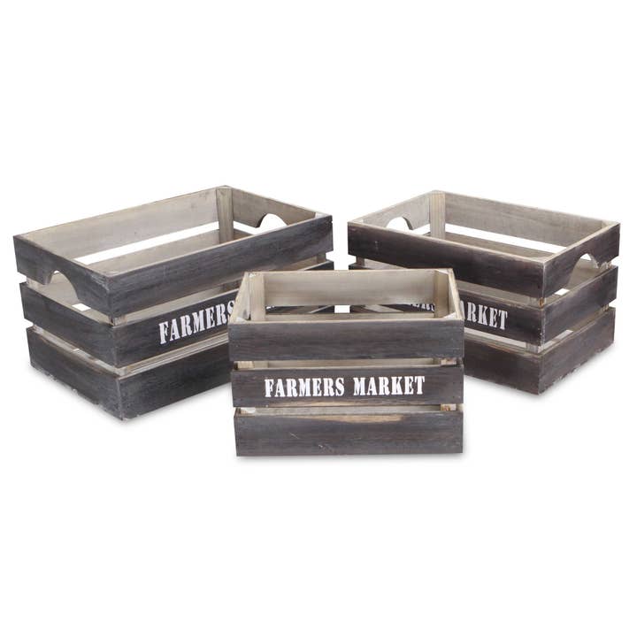 Isolde Set of 3 Wood Crates - Farmers Market for wholesale by Cheungs Home Decor