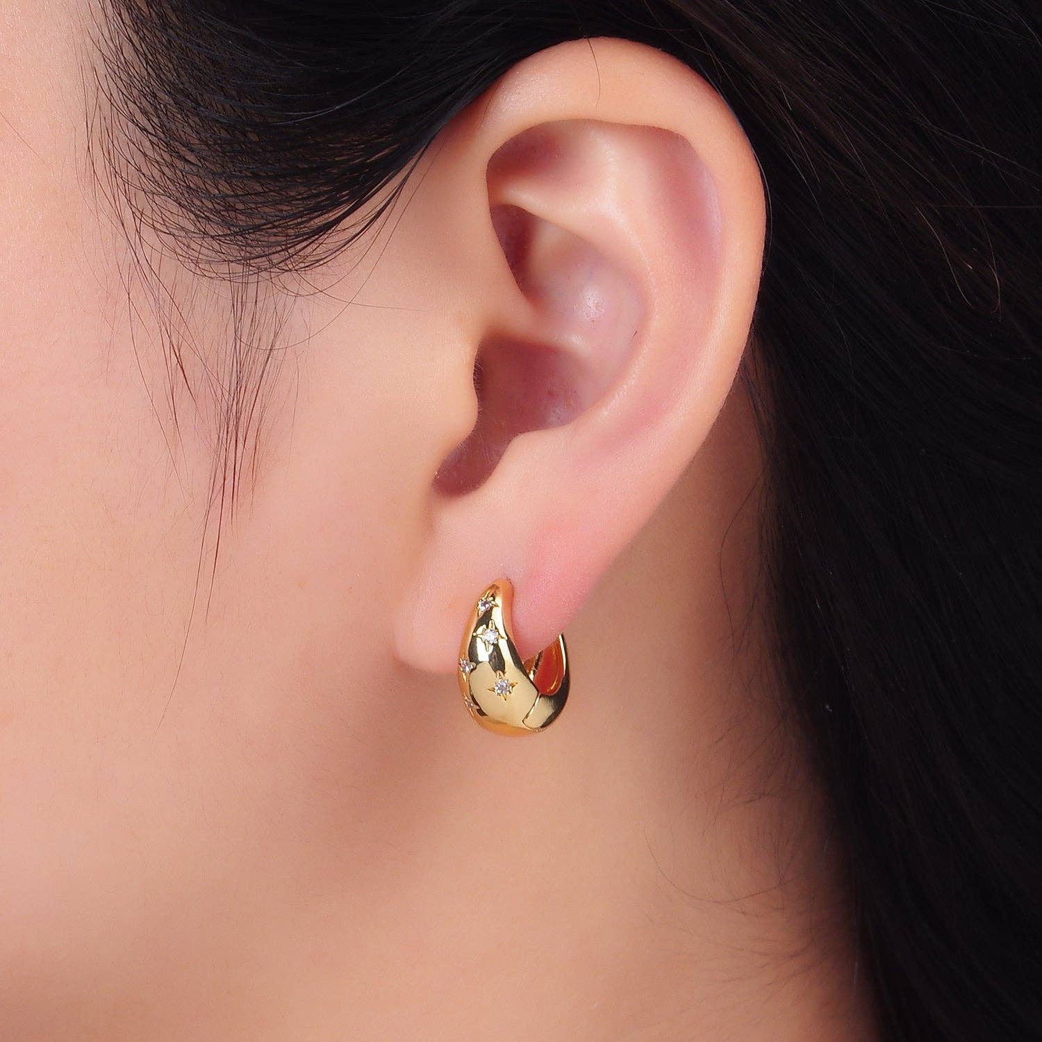 Aim Eternal - Wholesale Huggie Earrings - 24K Gold Filled Celestial North Star CZ Dome Huggie Earrings | AD1111