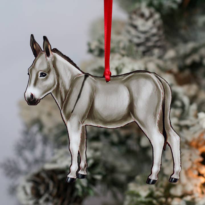 Gray Miniature Donkey Christmas Ornament Decoration Gift for wholesale by Classy Equine