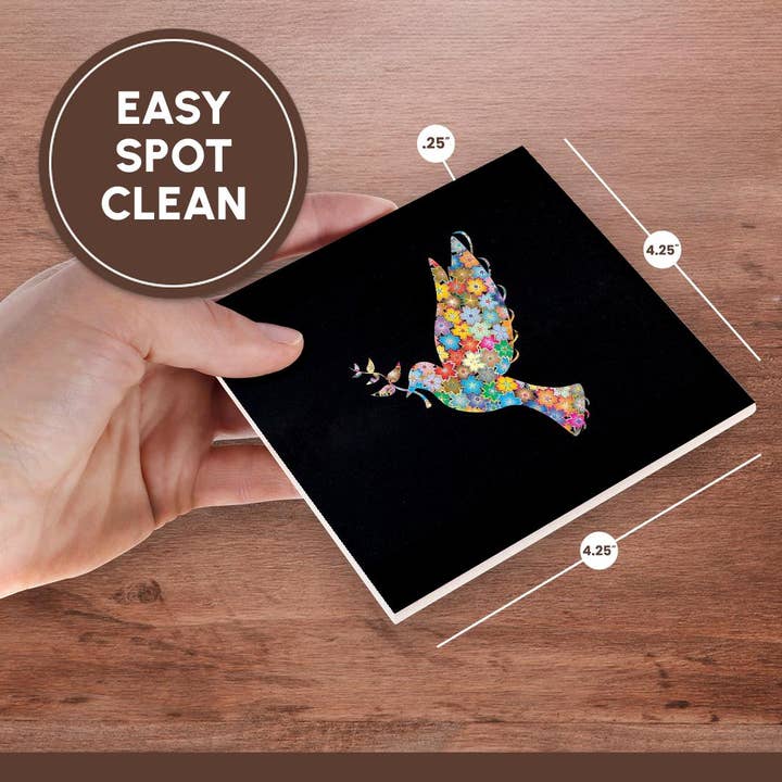 3dRose - Wholesale Coasters - 3dRose, Image of Many Colored Floral Dove Bird Of Peace On Black, Coaster6