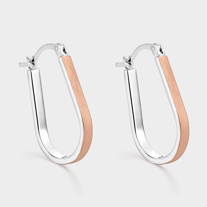 Itemporality - Wholesale Hoop Earrings - Brushed two-tone elongated earrings rose gold earrings0