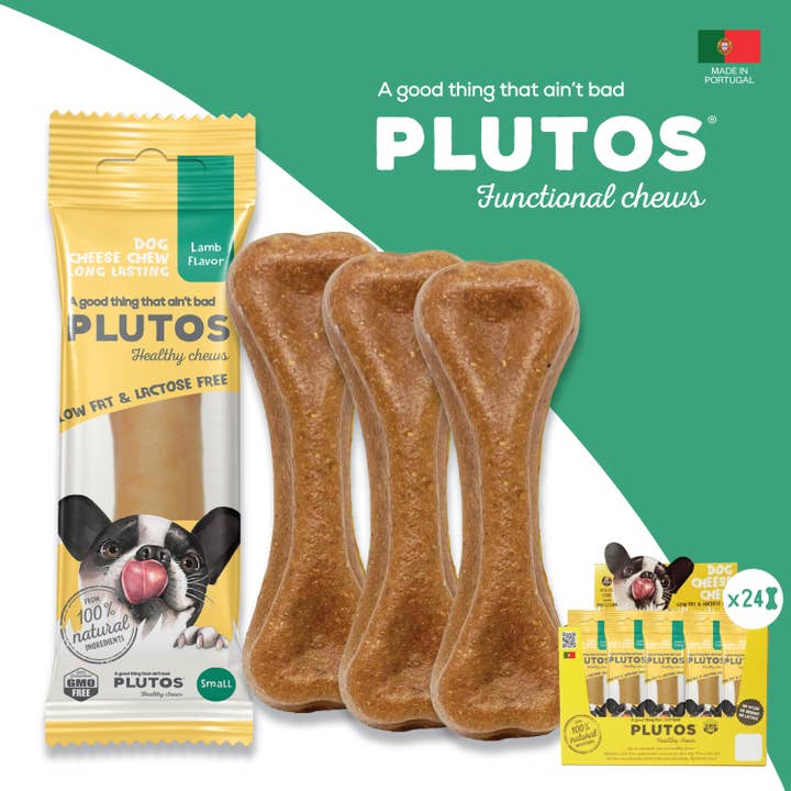 Mastigável dental para cães sabor queijo e cordeiro P (24 unidades) por atacado de PLUTOS CHEWS