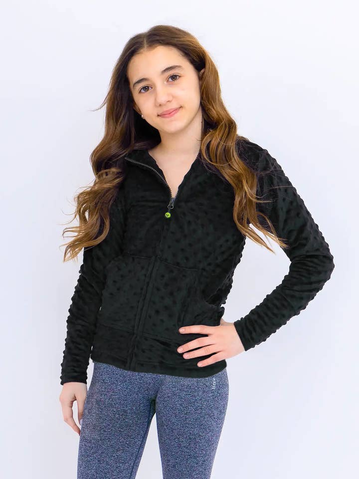 Minky Bubble Zip Hoodie - Black for wholesale by Limeapple