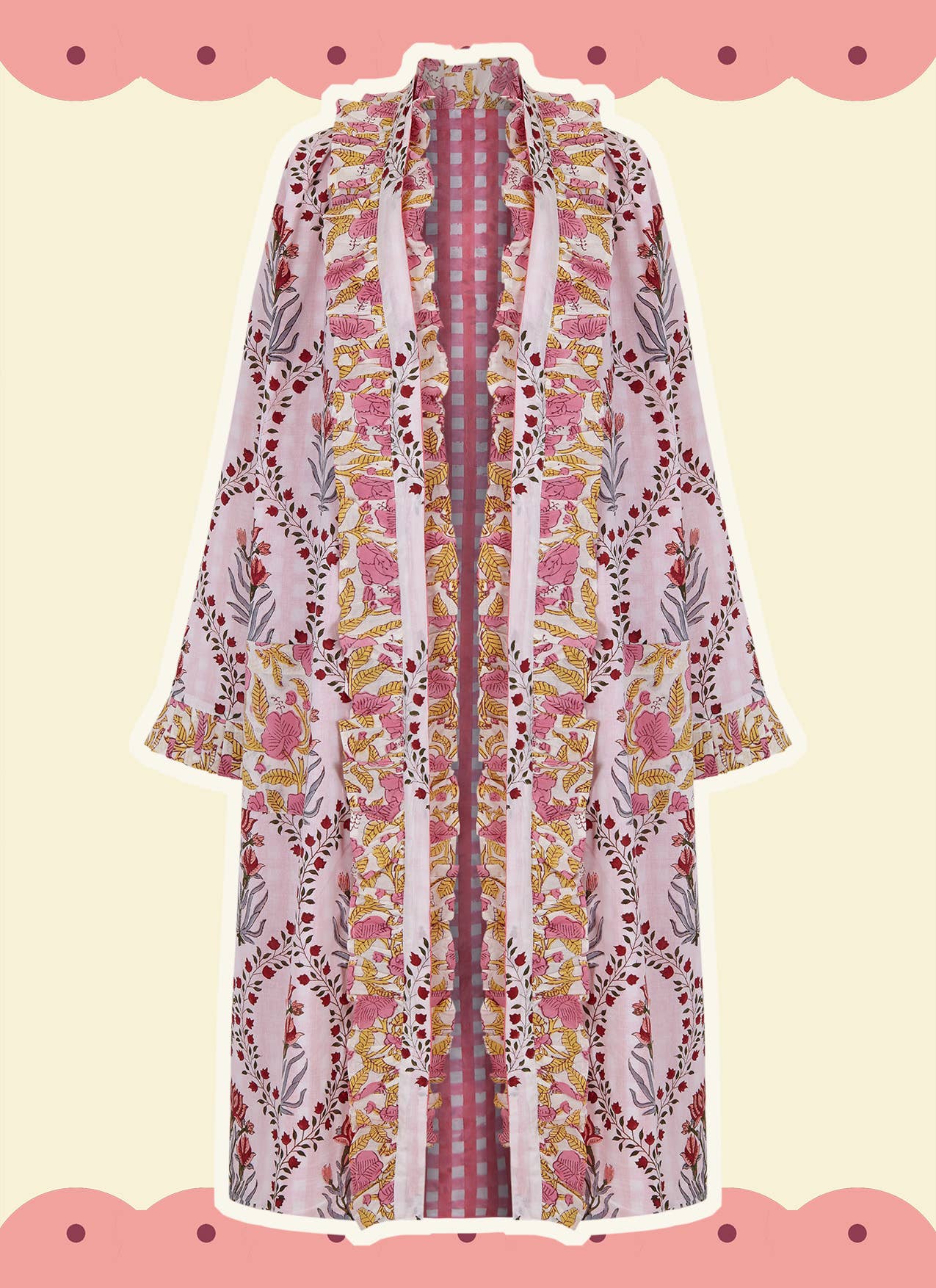 Iturrienea - Wholesale Robe - Women's - REVERSIBLE RUFFLE ROBE WITH PINK SQUARES1