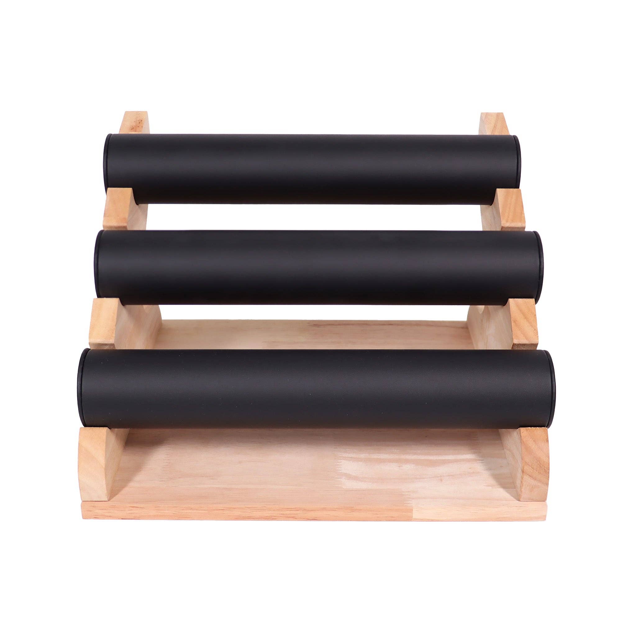 WJW - Wholesale Jewelry Stand & Display - Natural Wood & Leather 3 Tier Bracelet Display1