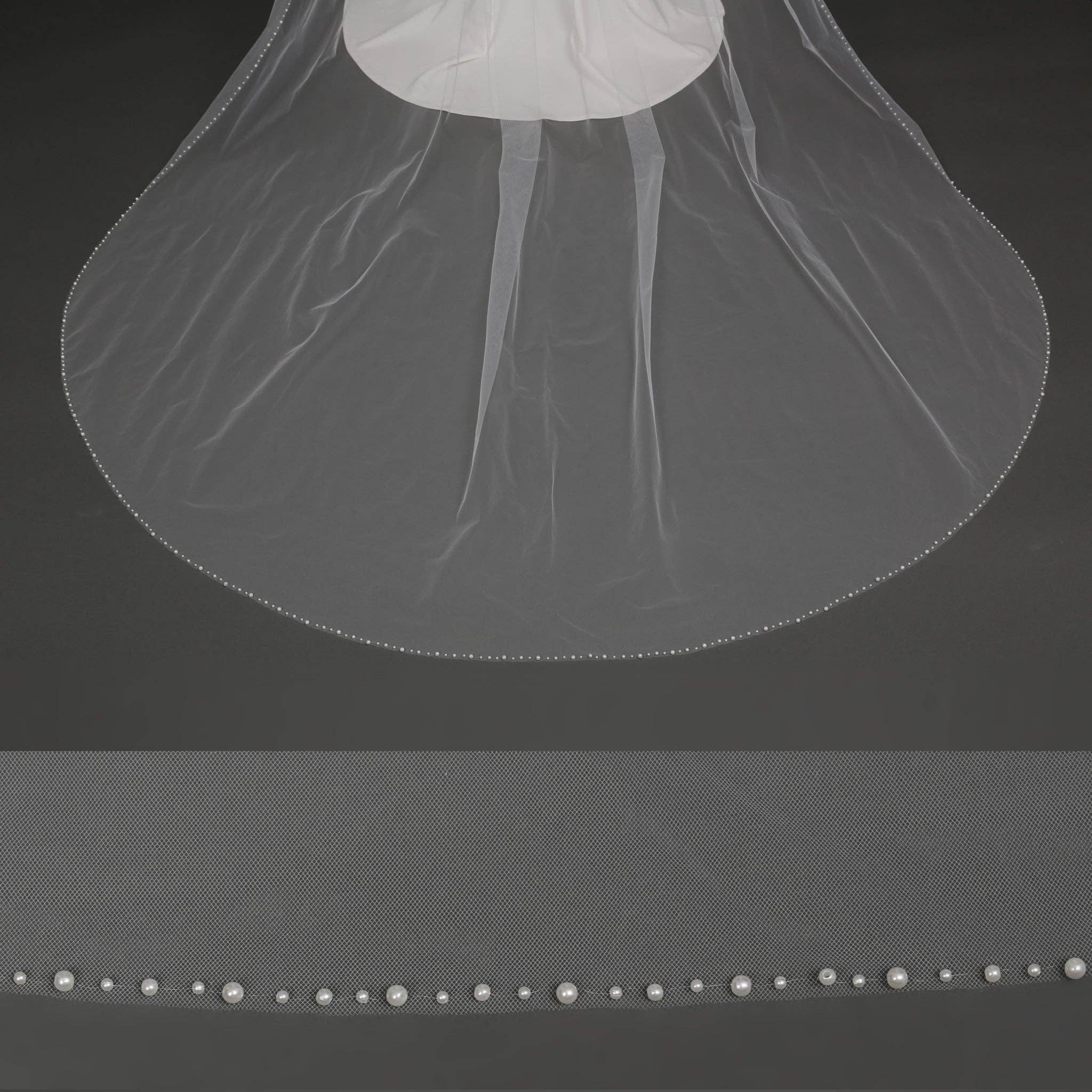 Farinosa Bridal - Wholesale Veil - Women's - Cathedral Length Pearl Beaded Edged Bridal Wedding Veil3