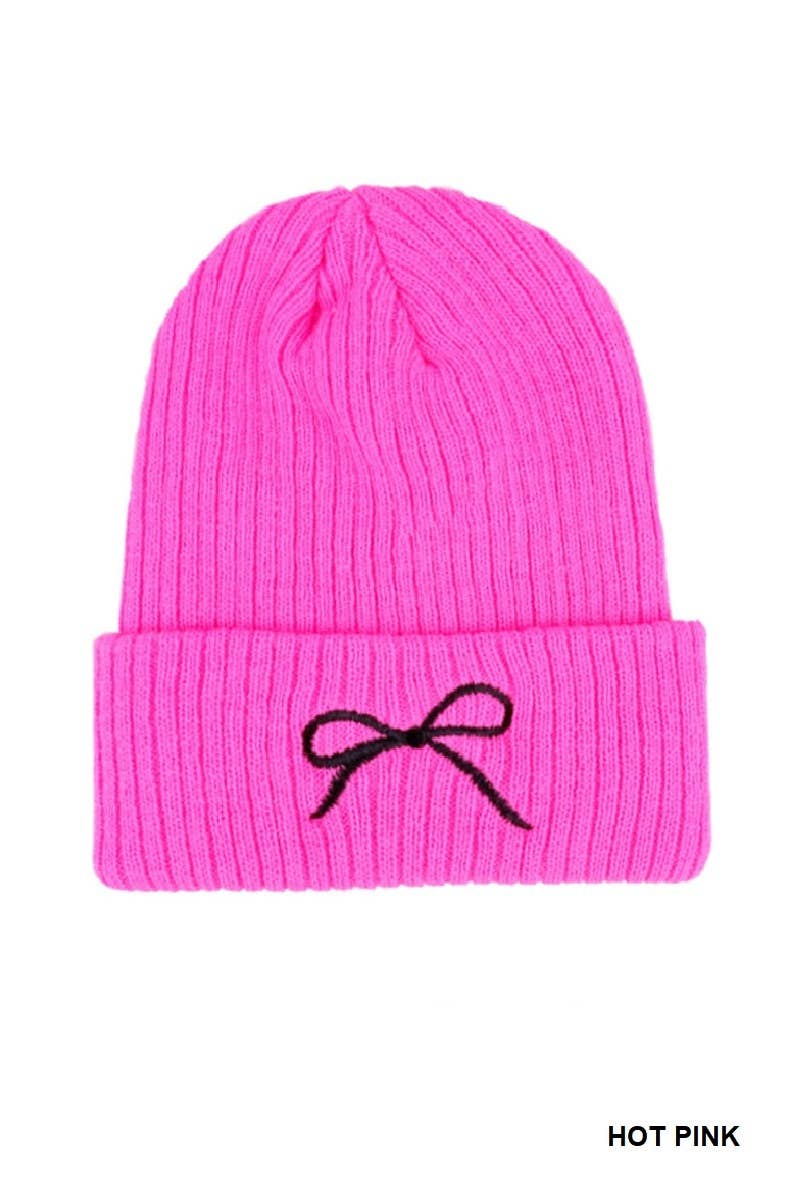 Vanilla Monkey - Wholesale Beanie - Women's - Coquette Bow Embroidered Knitted Beanie2