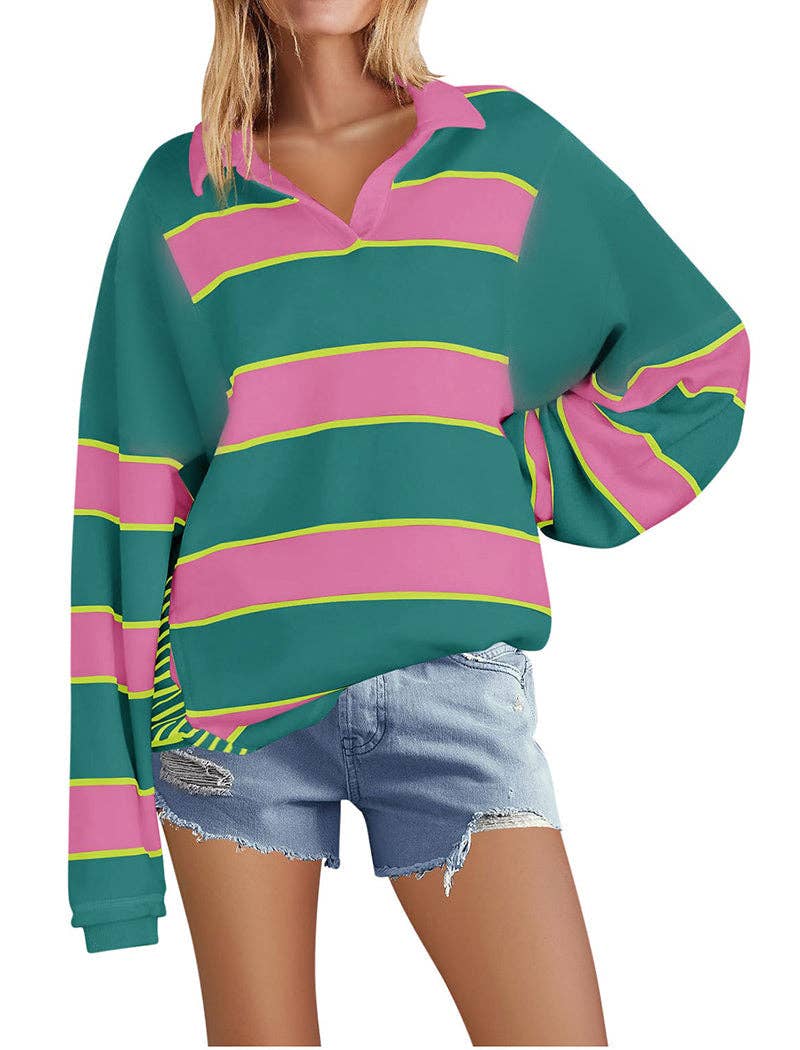 safistyle - Wholesale Polo - Women's - Striped Oversized Polo Top0