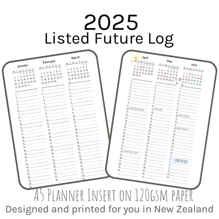 Loose Leaf A5 Planner Inserts 120gsm | 2025 List Future Log for wholesale by Journal Junkies