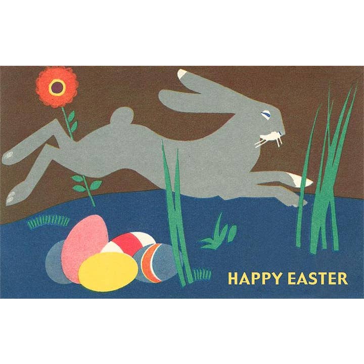 Gratulationskort EA-162 Påskhare som hoppar över ägg för wholesale av Found Image Press