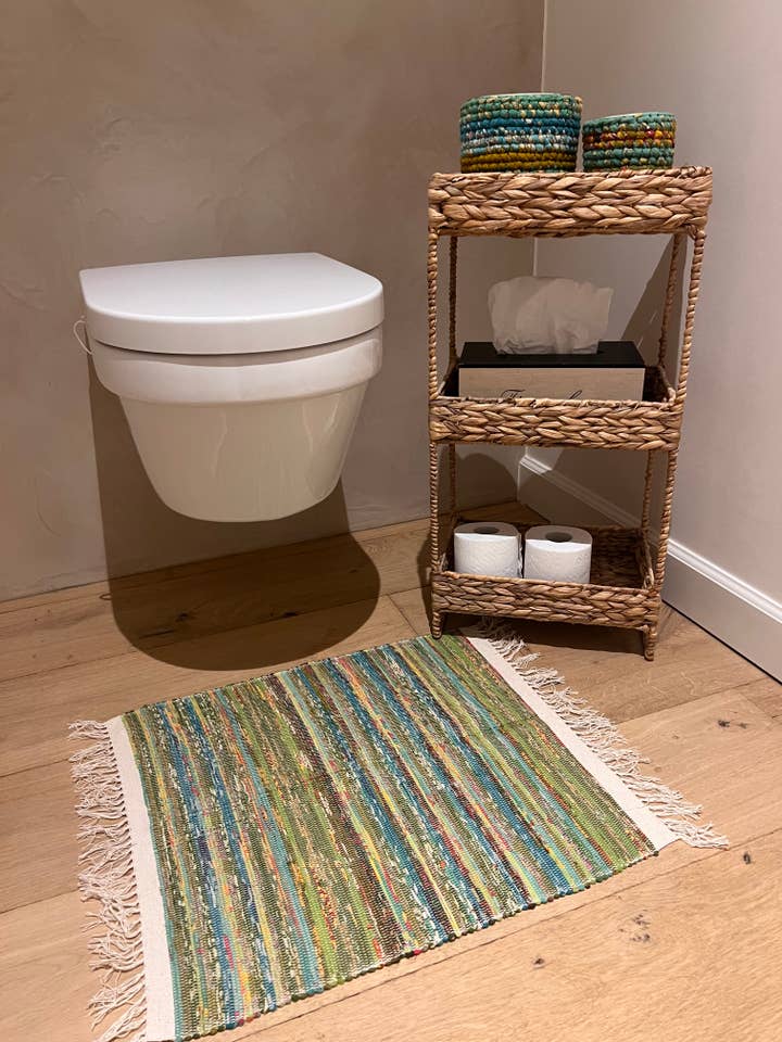 New Handwoven Sari Toiletmat -(Green Glow) for wholesale by Crafts by Solid