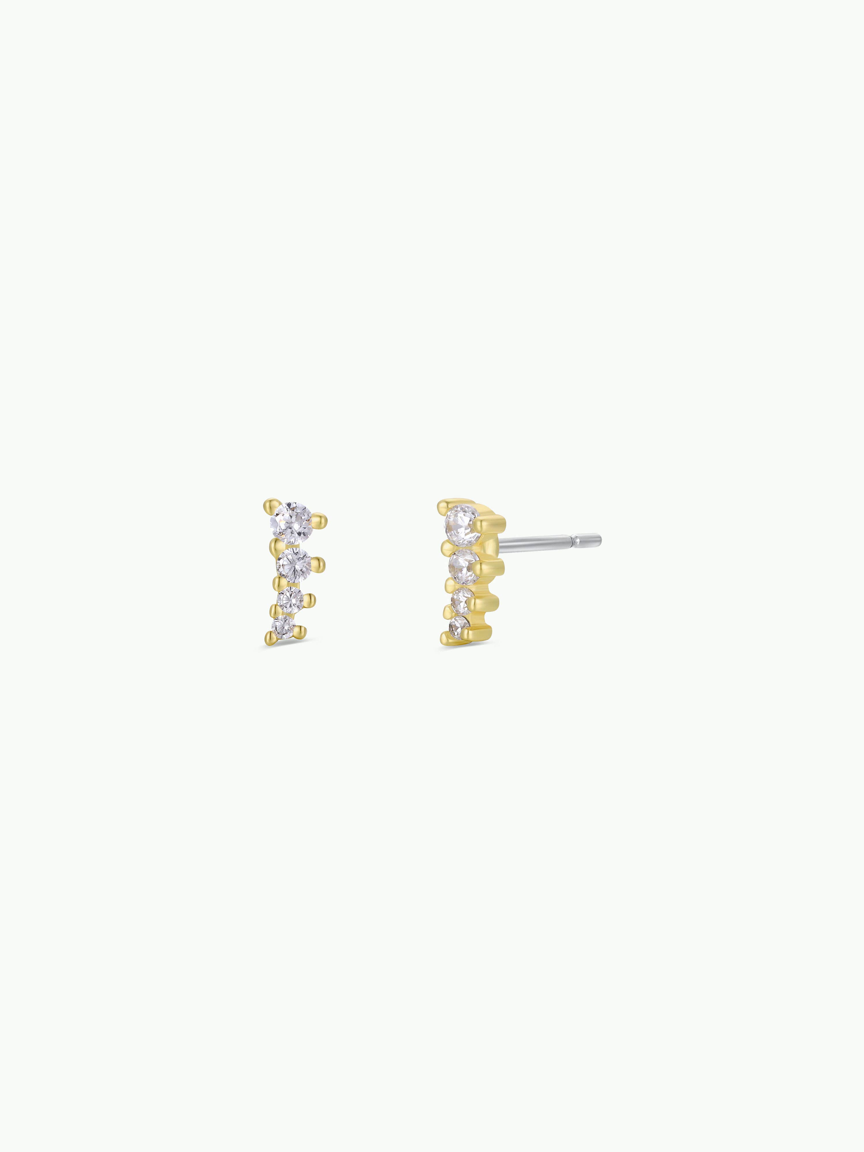 JaxKelly - Wholesale Stud/Post Earrings - Mini Crawler - White CZ - Gold Earrings