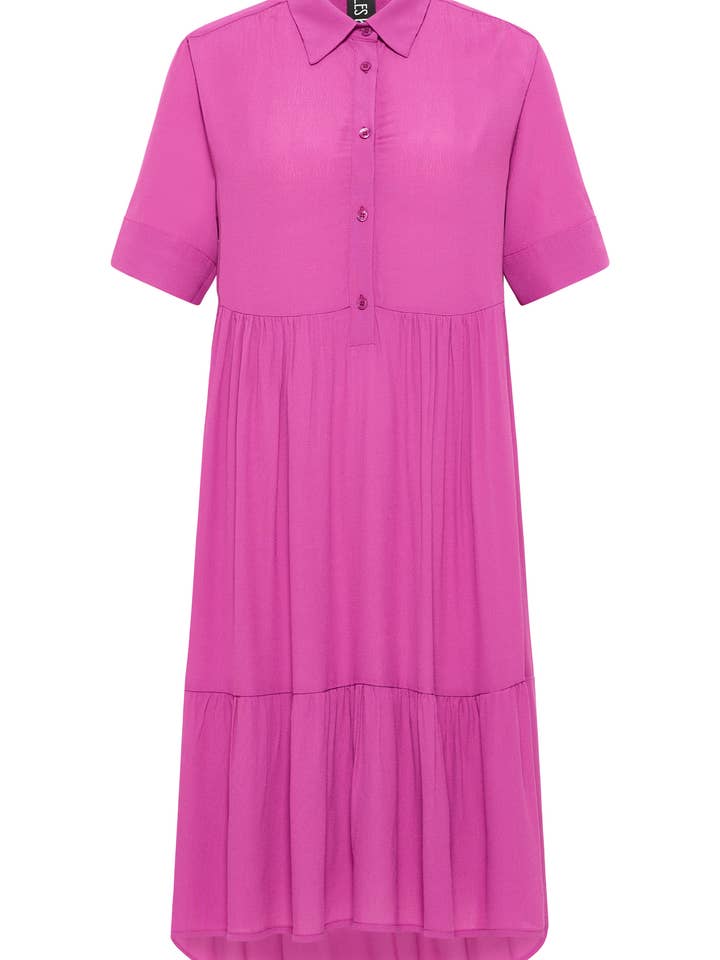 OPHELIE - Rosafarbenes asymmetrisches Kurzarm-Babydoll-Kleid für den Großhandel von LES BLONDINETTES