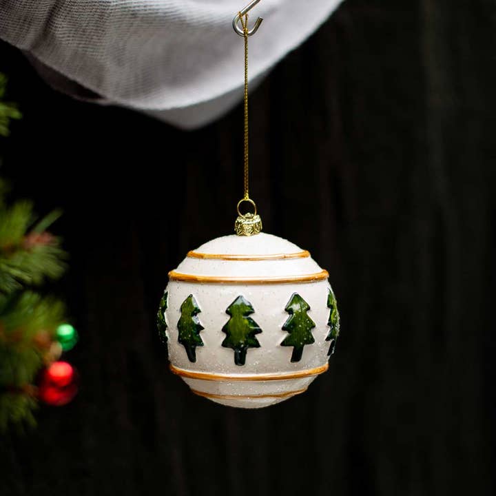 Westwood Ball Ornament Cream/Green 4" for wholesale by The Royal Standard