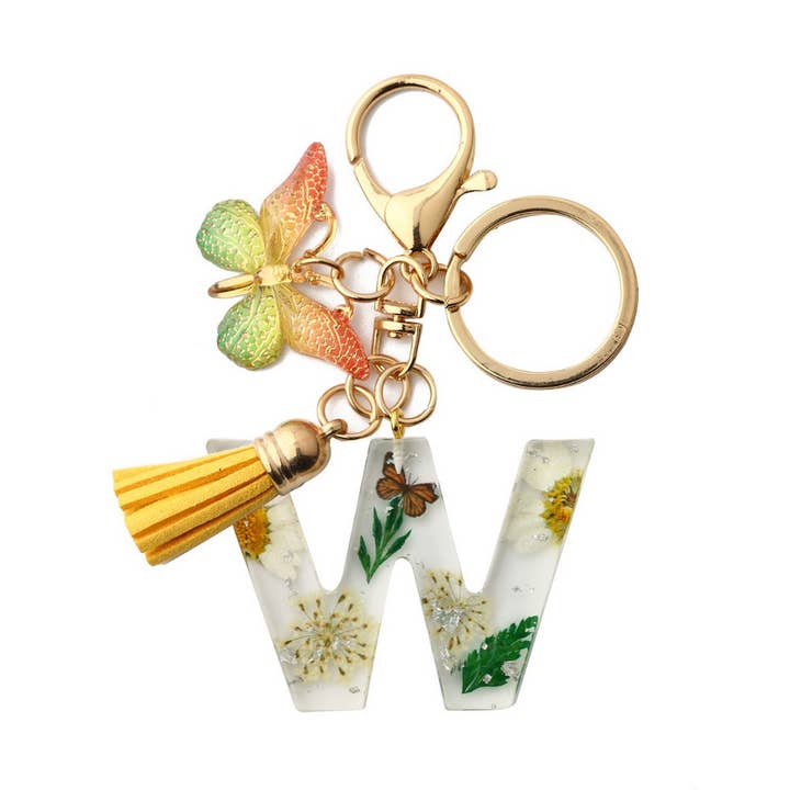 ACCITY - Wholesale Keychain - Women's - Flower Letter Keychain with Yellow Butterfly Charm_CWAB509021