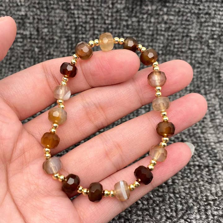 Mio Queena - Wholesale Beaded Bracelet - Natural Stone & 18K Gold Plated Copper Beaded Bracelet - CS2