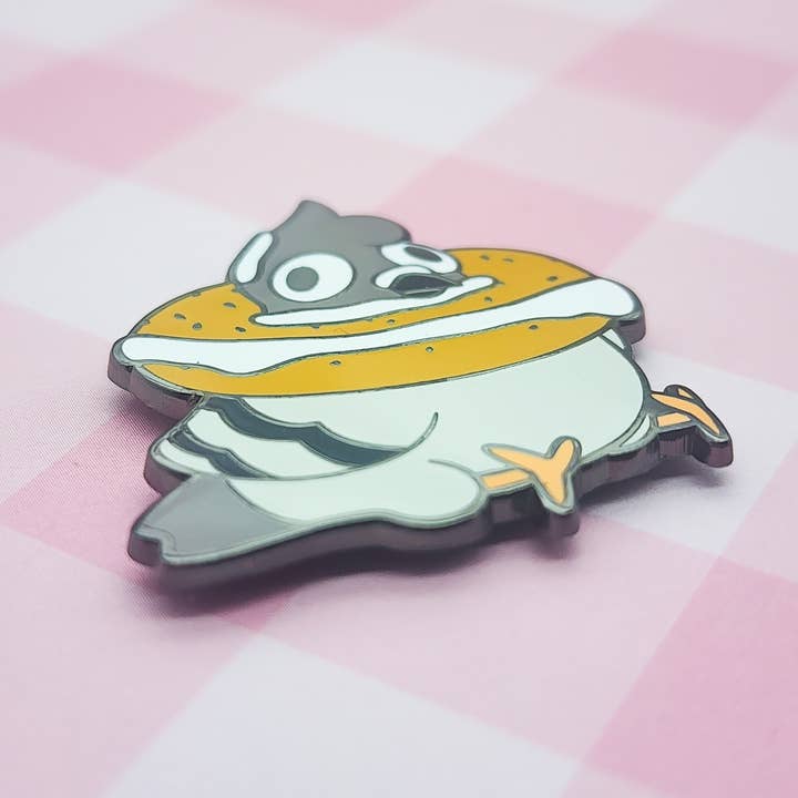 Toku Arts - Wholesale Lapel Pin/Button - Bagel Pigeon Enamel Pin2