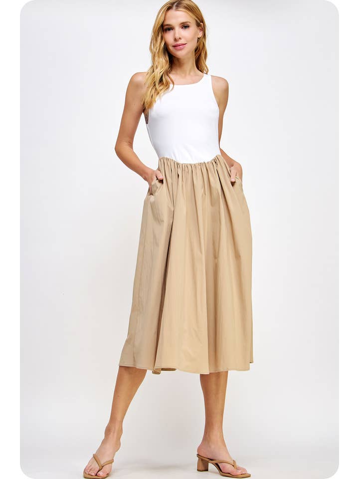 Strut & Bolt - Wholesale Dress - Women's - Knit Contrast Poplin Long Dress3