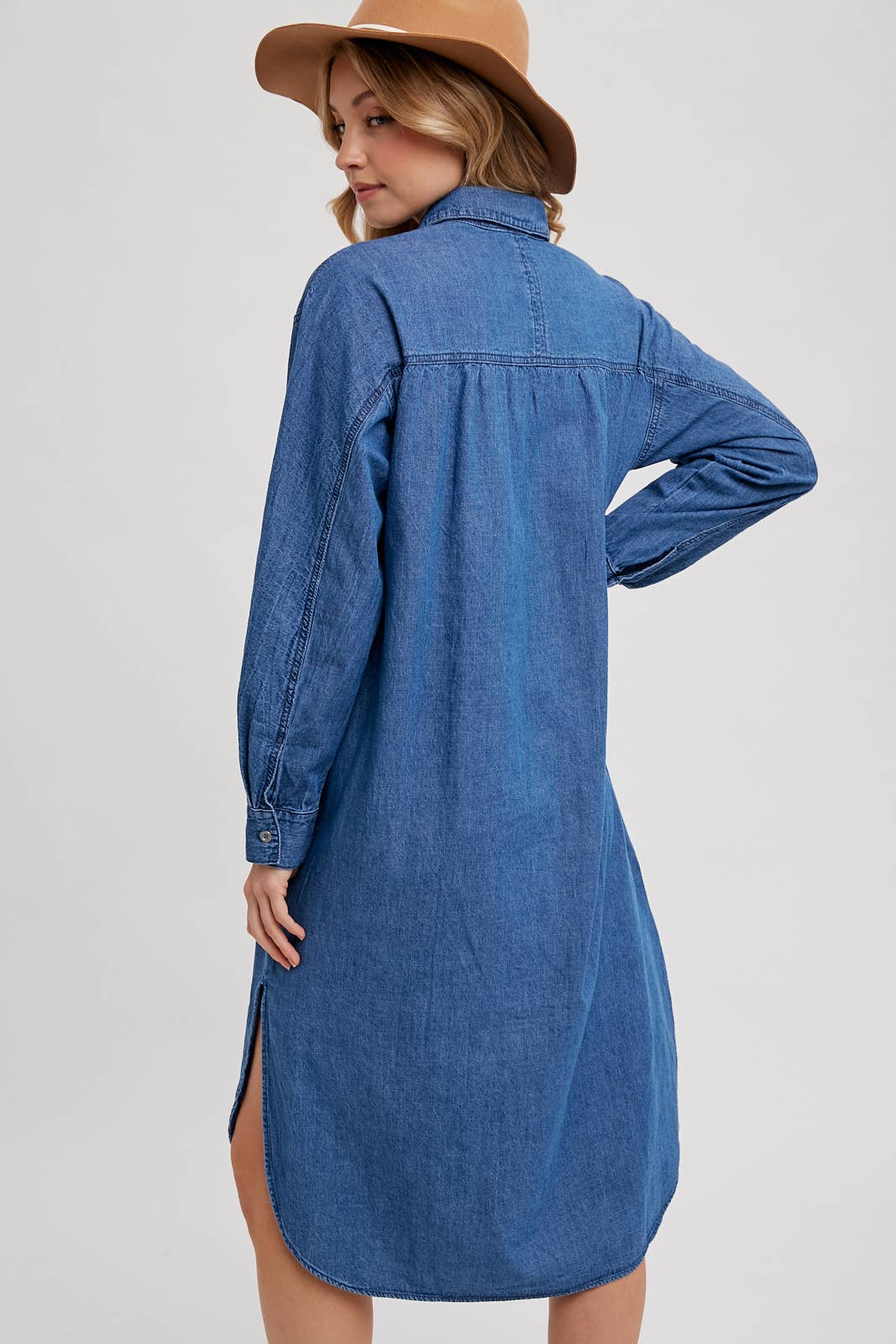 Bluivy – wholesale Dress – Women's – DENIM LONGLINE SHIRT MIDI DRESS14