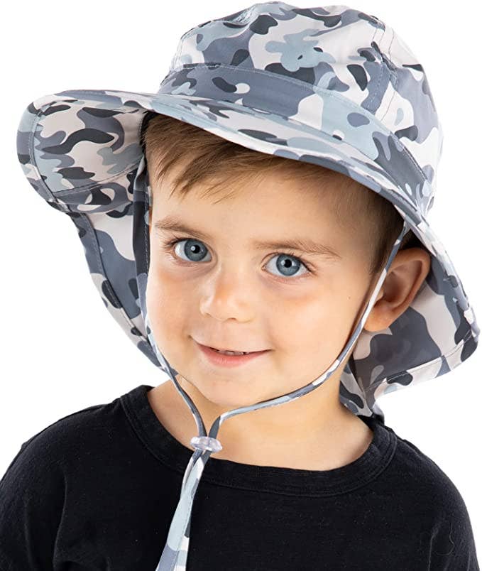 Funky Junque - Wholesale Sun hat – Kids - Toddler Patterned Bucket Hat (Grey Camo)