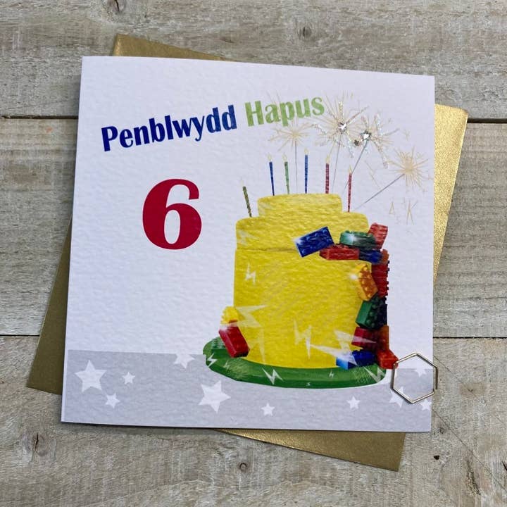 Any Age Welsh - Lego Cake Card (W-RY5-6) for wholesale by White Cotton Cards