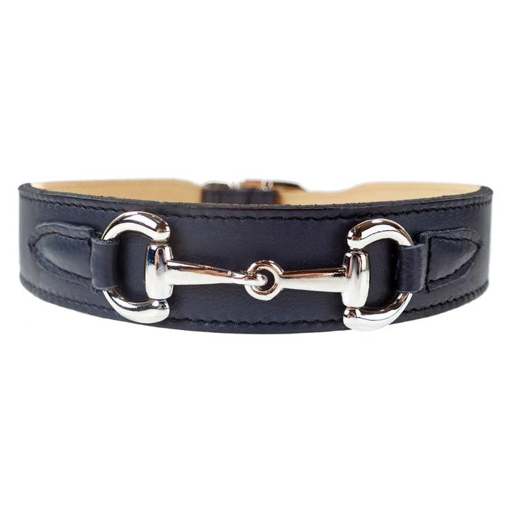 Belmont Dog Collar in French Navy & Nickel for wholesale by Hartman & Rose