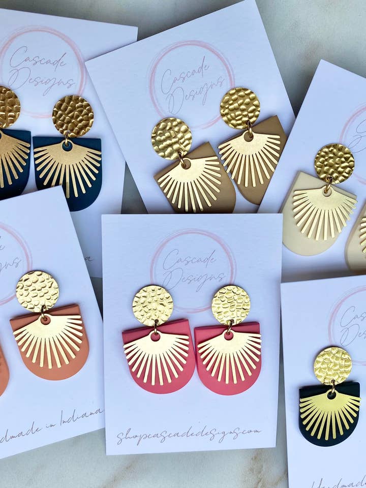 The Vera | Clay and Brass Art Deco Earrings for wholesale by Cascade Designs