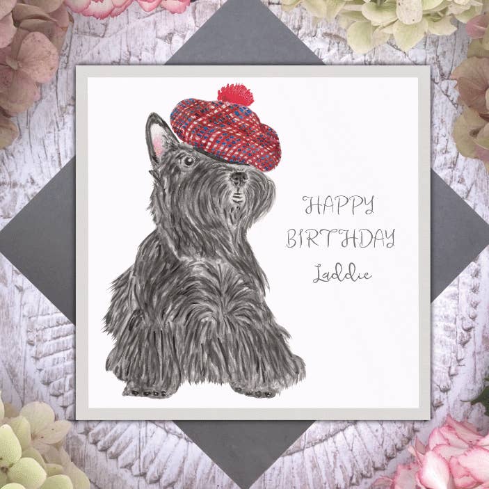 'Happy Birthday Laddie' Scottish Charm dog card for wholesale by Utterly Conkers