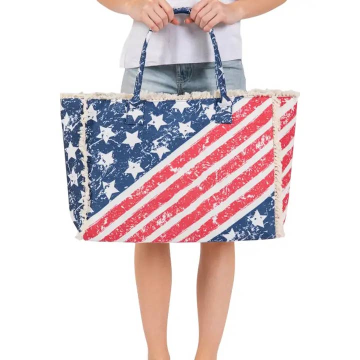 USA Flag Print Canvas Tote Bag for wholesale by Rope & Spurs