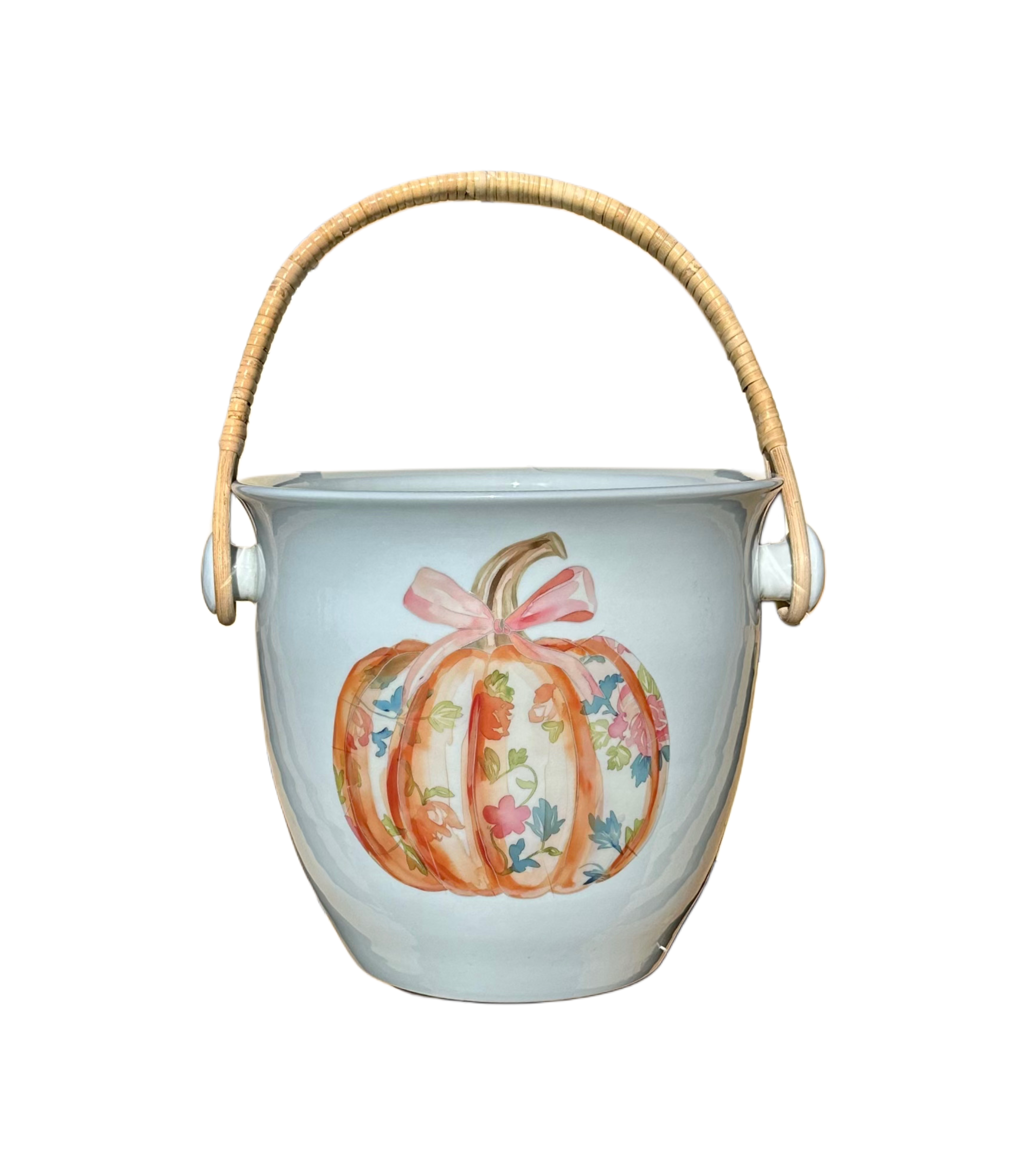 The French Bee & Co - Wholesale Bucket/Pail -  Party Pail, Porcelain with Rattan Handle, Pumpkin0