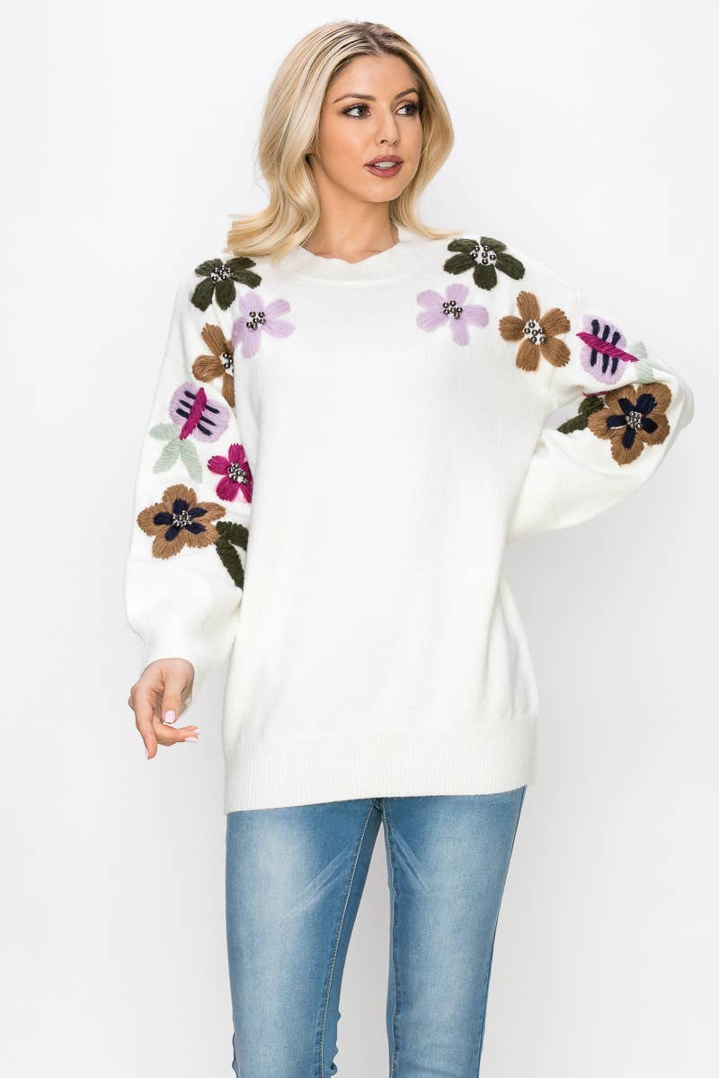 Joh Apparel - Wholesale Pullover-trui - Dames - Scout gebreide gehaakte trui met bloemen3