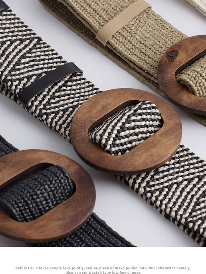 CWABE0378_ROUND BUCKLE FASHION STRETCH BELT for wholesale by NINEXIS