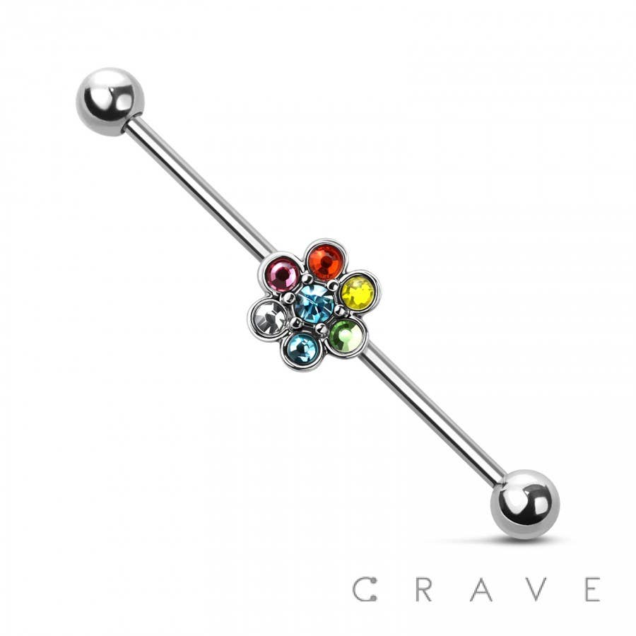 CRAVE – wholesale Nose ring – 316L SURGICAL STEEL GEM FLOWER INDUSTRIAL BARBELL3